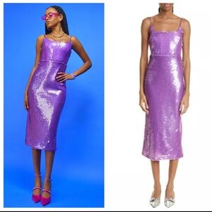 AUTUMN ADEIGBO Purple Aster Sequin Embellished Corset Bustier Midi Dress 0 XS